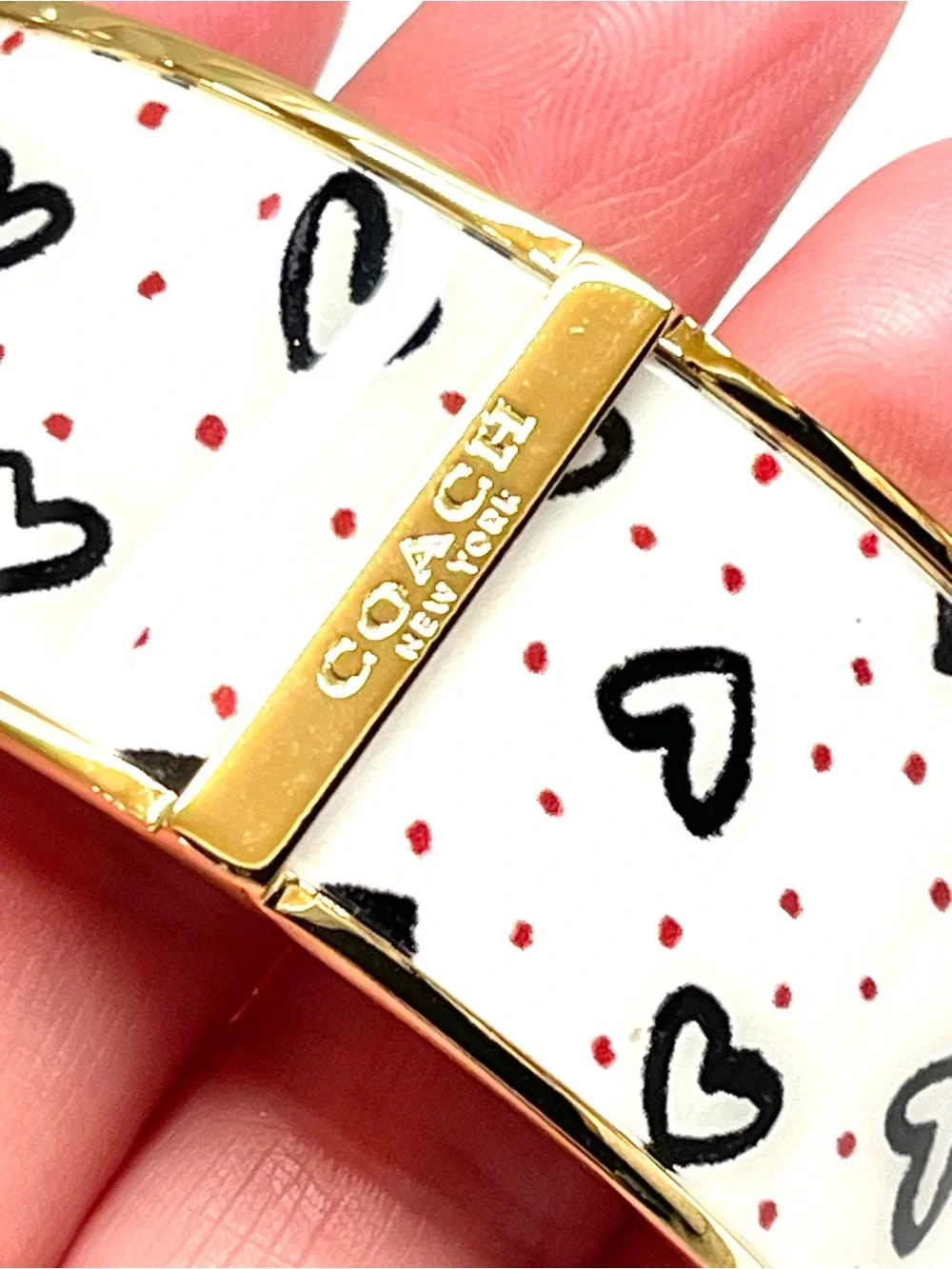 Coach Goldtone Crayon Hearts Bangle Bracelet NWOT